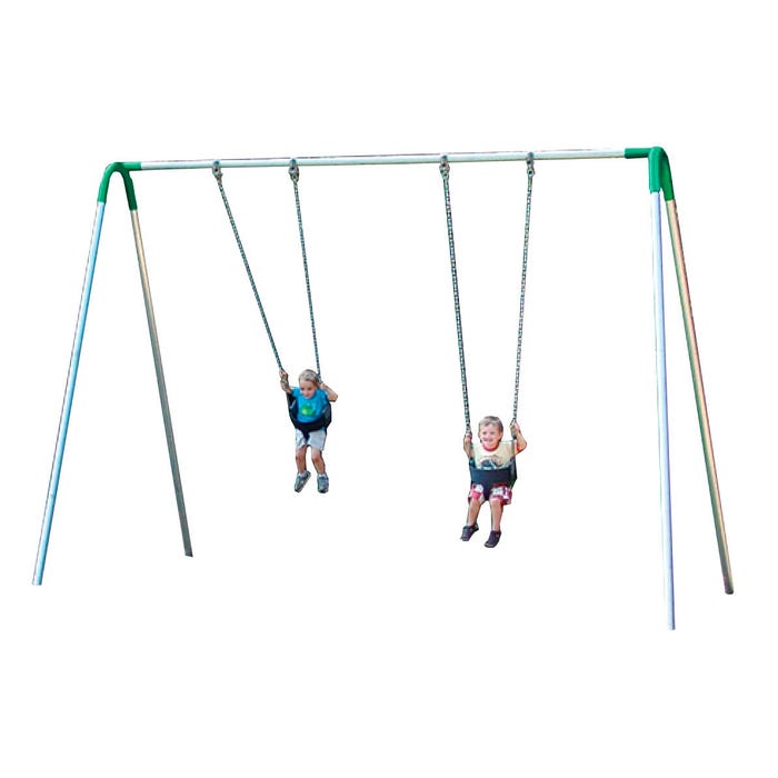 UltraPlay Bipod Single Bay Swing With Galvanized Frame, 2 Tot Seats, Blue Yoke Connectors, 102 x 96 x 96 Inches
