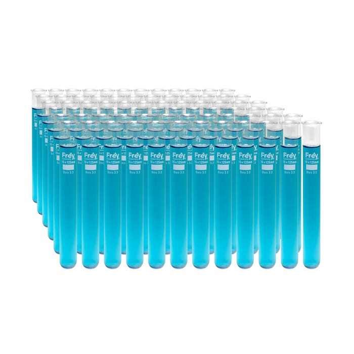 Frey Scientific Borosilicate Glass Test Tubes, 15 x 125 mm, 15 mL, Pack of 72