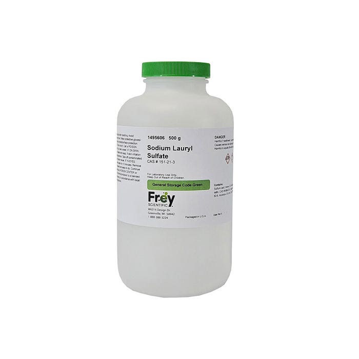 Frey Scientific Sodium Lauryl Sulfate, White Powder, Lab Grade, 500 Grams