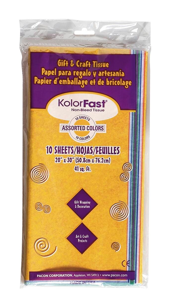 Kolorfast Non-Bleeding Art Tissue Paper, 20 x 30 Inches, Assorted Colors, Pack of 10 214941