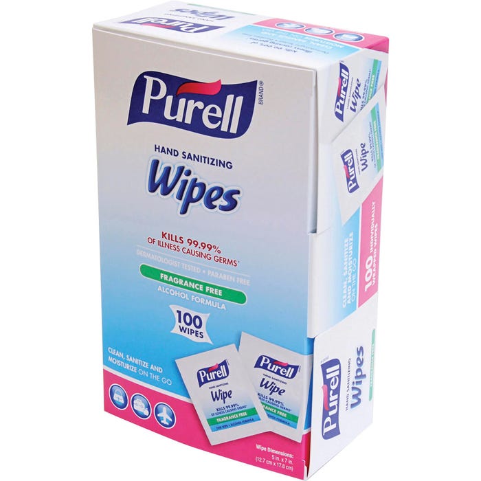 Purell Hand Sanitizing Wipes, Individually Wrapped, Box of 100