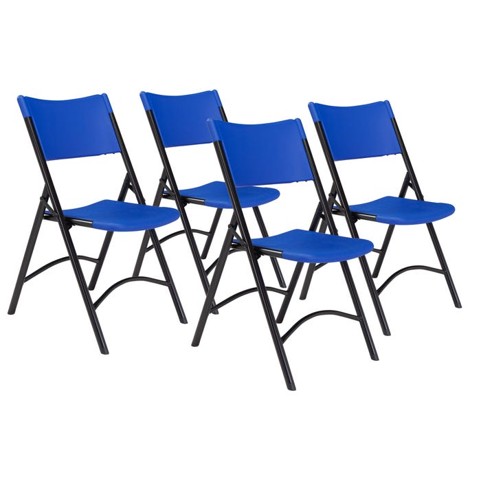 National Public Seating Heavy Duty Plastic Folding Chair, 600 Series, 18 Inch Seat Height, Blue Seat, Black Frame, Pack of 4