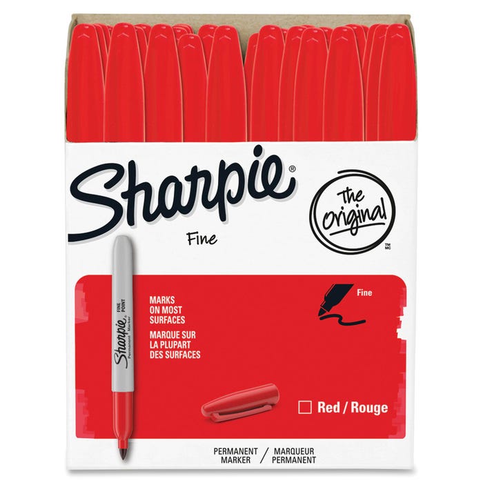 Sharpie Permanent Markers, Fine Point, Red, Pack of 36