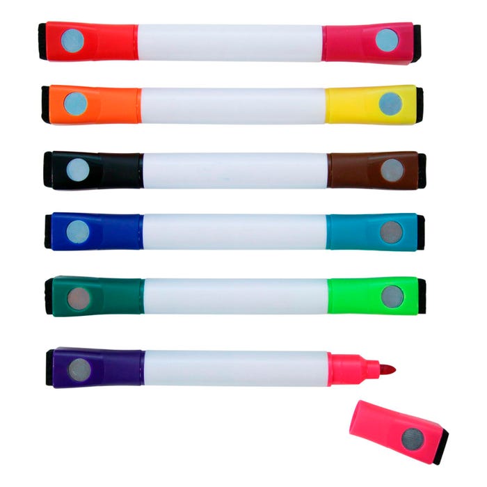 School Smart Dual Ended Magnetic Dry Erase Markers, Bullet Tip, Assorted Colors, Set of 6