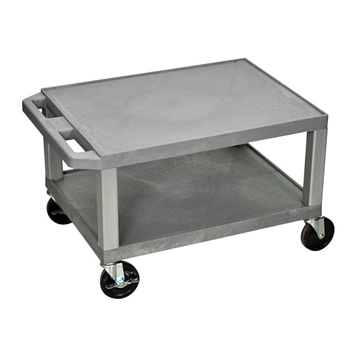Luxor 2-Shelf Tuffy Cart with Power, Gray Shelves, Nickel Legs, 24 x 18 x 16 Inches