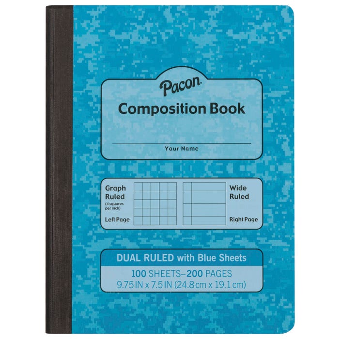 Pacon Dual Ruled Composition Book, Light Blue, 9-3/4 x 7-1/2 Inches, 100 sheets