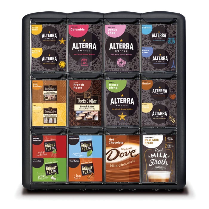 Flavia 4-column Beverage Packs Merchandiser, C200, 20-1/2 Inches Deep, Black