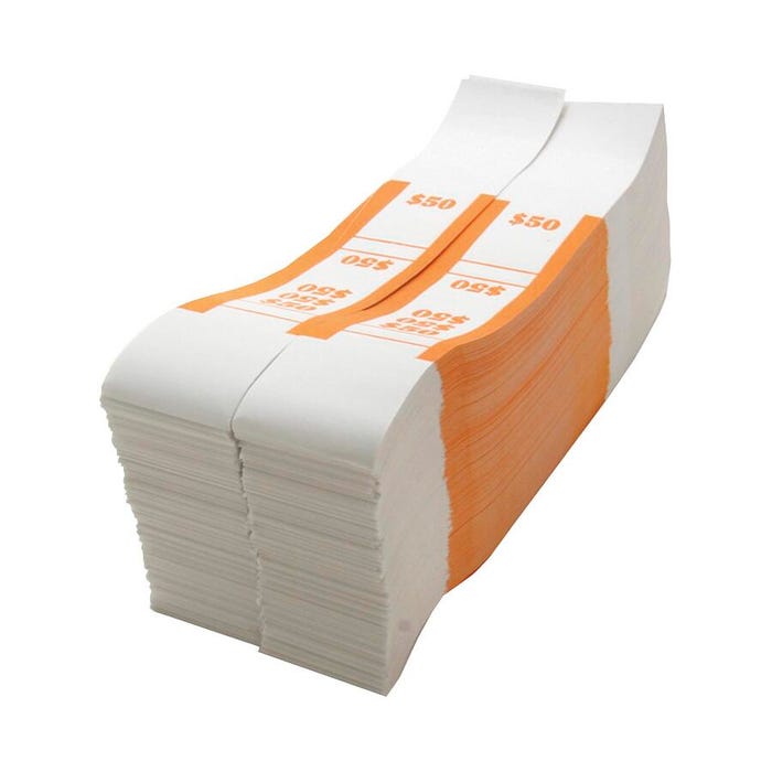 Sparco Quick-Stick Bill Strap, Kraft, White/Orange, Pack of 1000