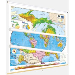 Social Studies MICHIGAN/U.S./WORLD MAP COMBO, Markable, Erasable, Grades 4-12, Item Number 1566311