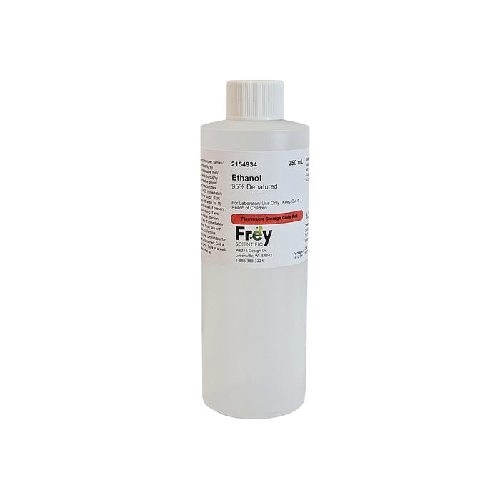 Frey Scientific Ethanol, 95% Denatured, Lab Grade, 250mL