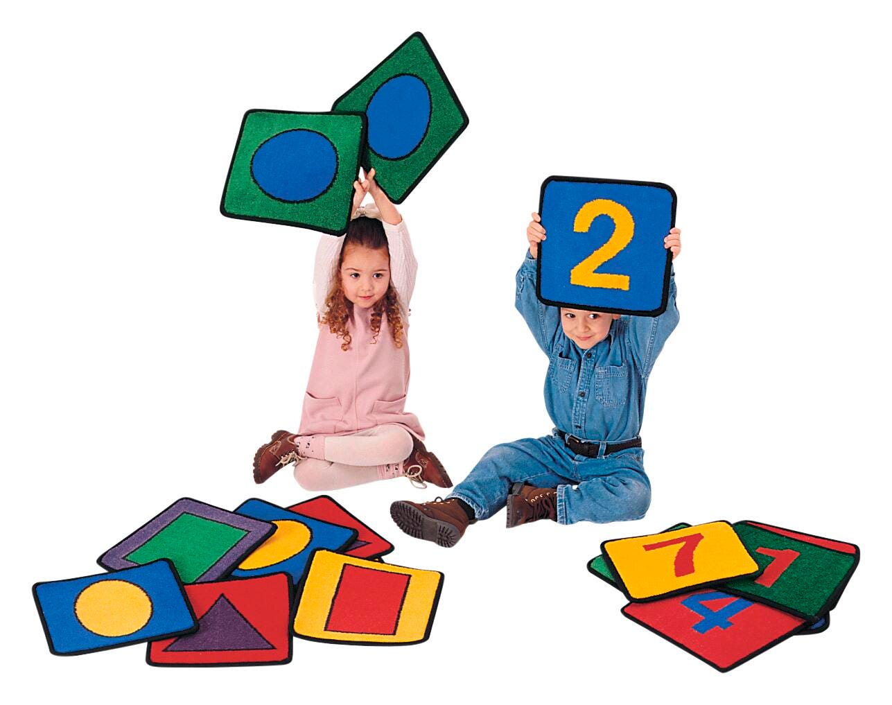 Carpets for Kids KID$Value PLUS Shapes and Numbers Carpet Seating Squares, 12 x 12 Inches, Set of 20, Multicolored, Item Number 520720