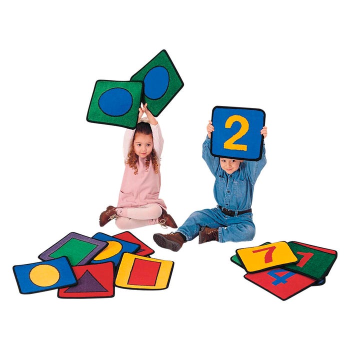 Carpets for Kids KID$Value PLUS Shapes and Numbers Carpet Squares, 12 x 12 Inches, Set of 20, Multicolored