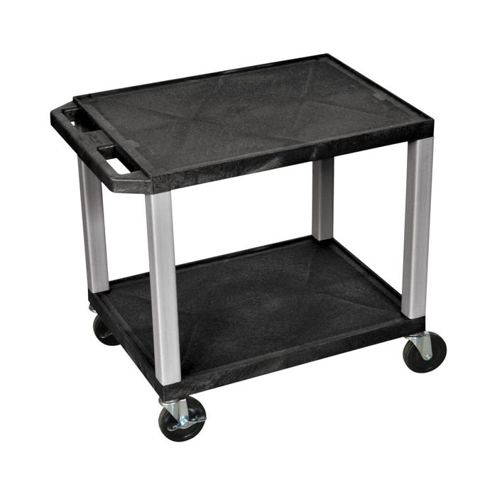 Luxor 2-Shelf Tuffy Cart without Power, Black Shelves, Nickel Legs, 24 x 18 x 24-1/2 Inches