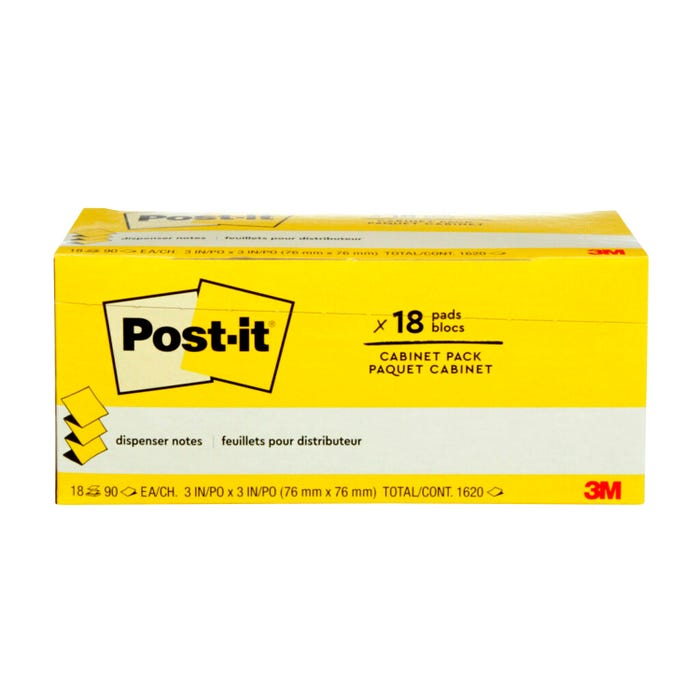 Post-it Pop-Up Note Refill Cabinet Pack with Storage Tray, 3 x 3 Inches, Canary Yellow, Pack of 18, 100 Sheets Each