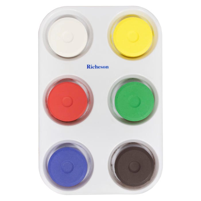 Jack Richeson Tempera Cakes, Large Size, Assorted Primary Colors, Muffin Tray, Set of 6