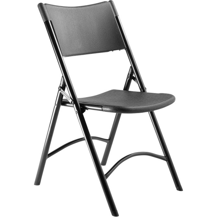 National Public Seating Heavy Duty Plastic Folding Chair, 600 Series, 18 Inch Seat Height, Black Seat, Black Frame, Pack of 4