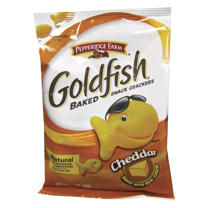 Pepperidge Farm Cheddar Goldfish Shaped Single-Serving Cracker, 1.5 Ounce, Pack of 72