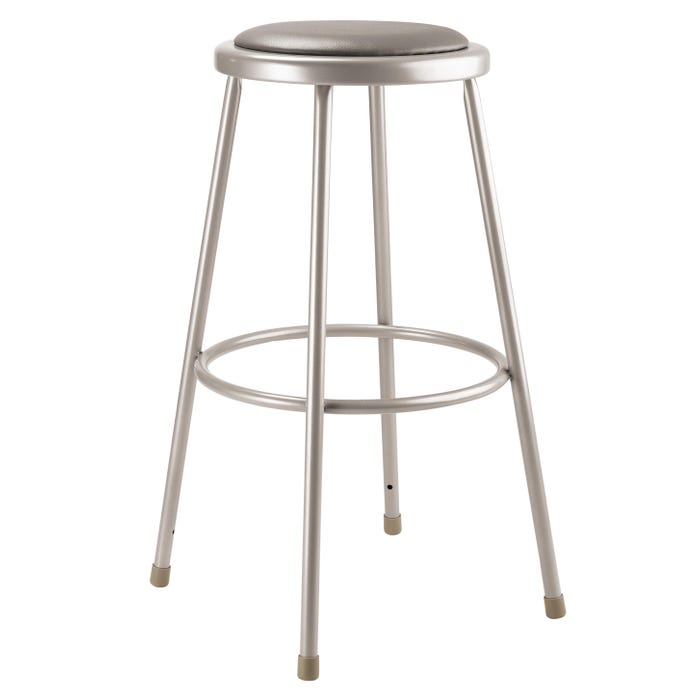 National Public Seating Heavy Duty Vinyl Padded Steel Stool, 6400 Series, 30 Inch Seat Height, Gray Vinyl, Metal Frame