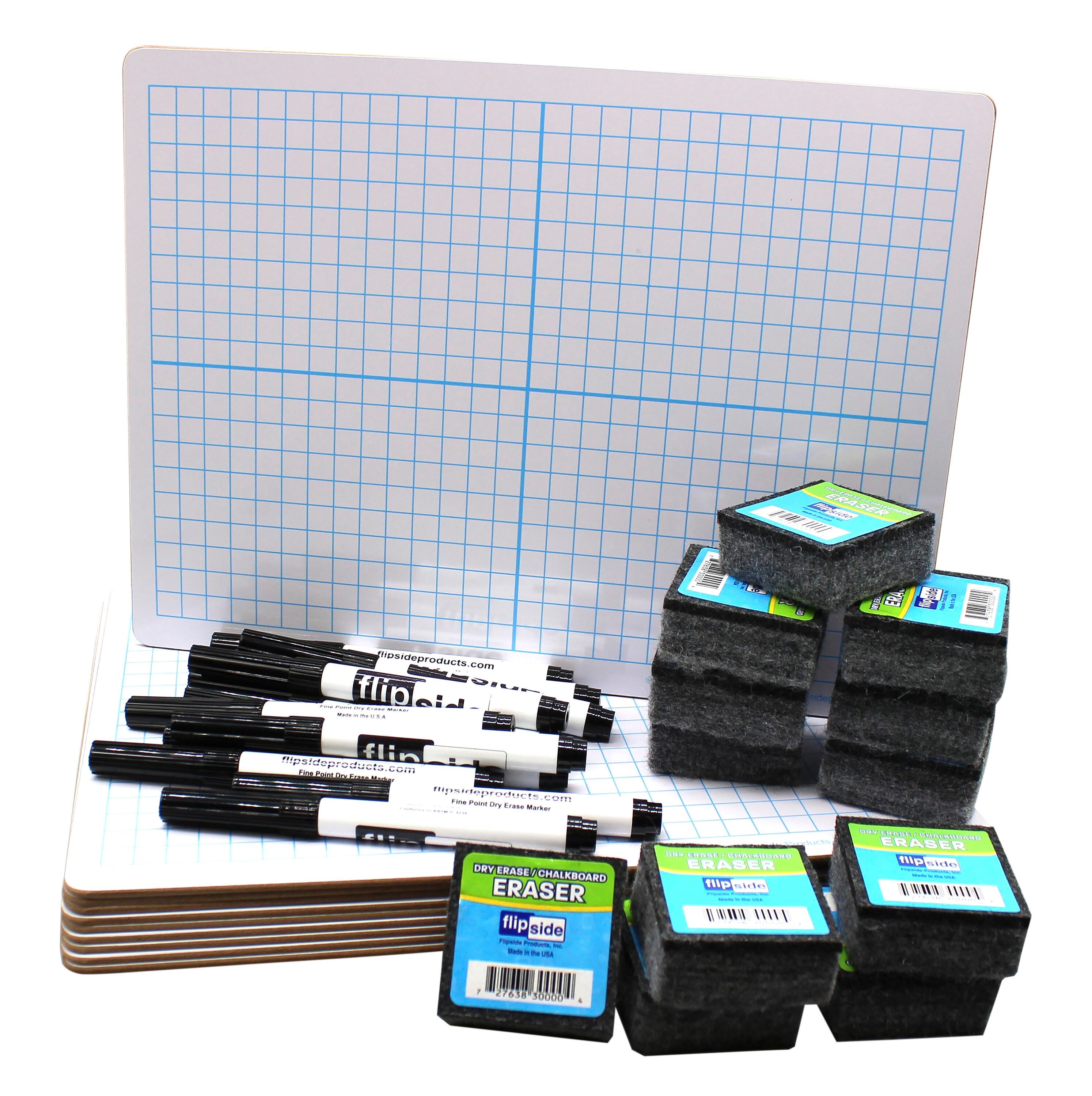 Flipside XY Axis Dry Erase Boards Two Sided Set of Boards, Black Pens, and Erasers 9 x 12 Inches, 36 Pieces 2090263
