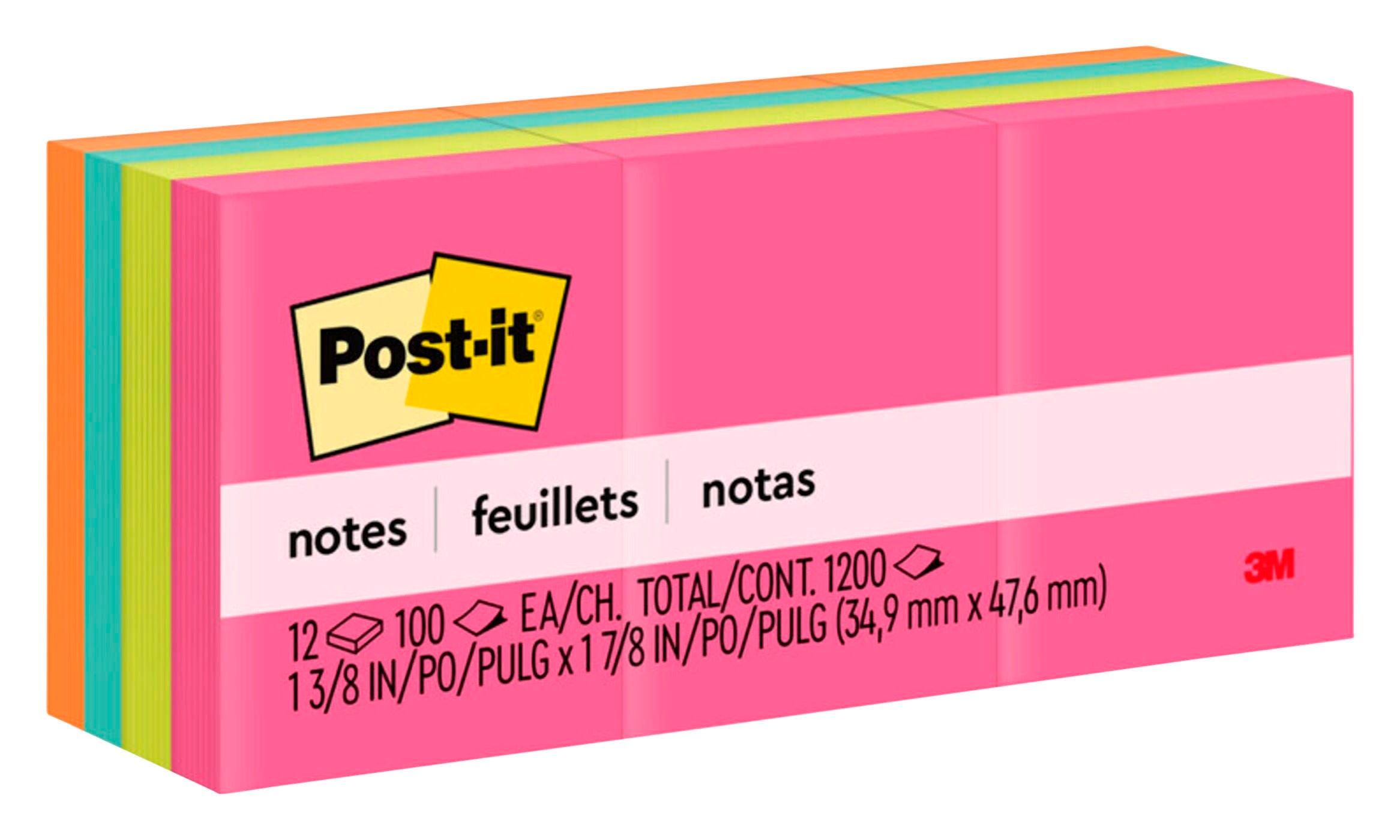 Post-it Original Note Pads, Poptimistic Colors, Pad of 100 Sheets, Pack of 12, Item Number 785415