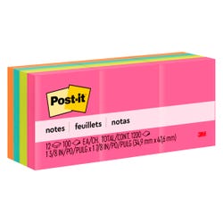 Post-it Original Note Pads, Poptimistic Colors, Pad of 100 Sheets, Pack of 12, Item Number 785415
