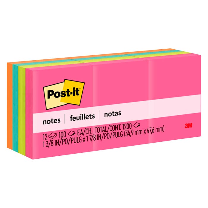 Post-it Original Note Pads, Poptimistic Colors, Pad of 100 Sheets, Pack of 12