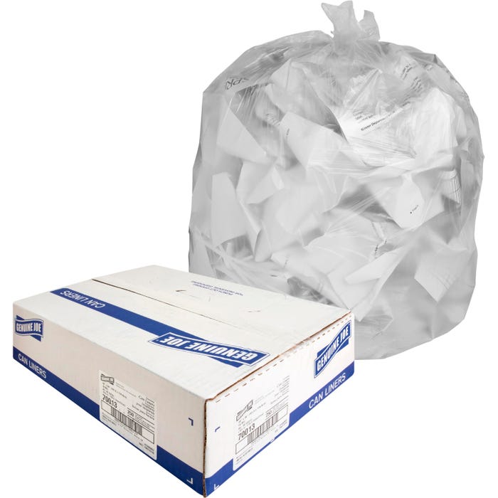 Genuine Joe High Density Can Liners, 45 Gallon, 0.39 mil, Translucent, Pack of 250