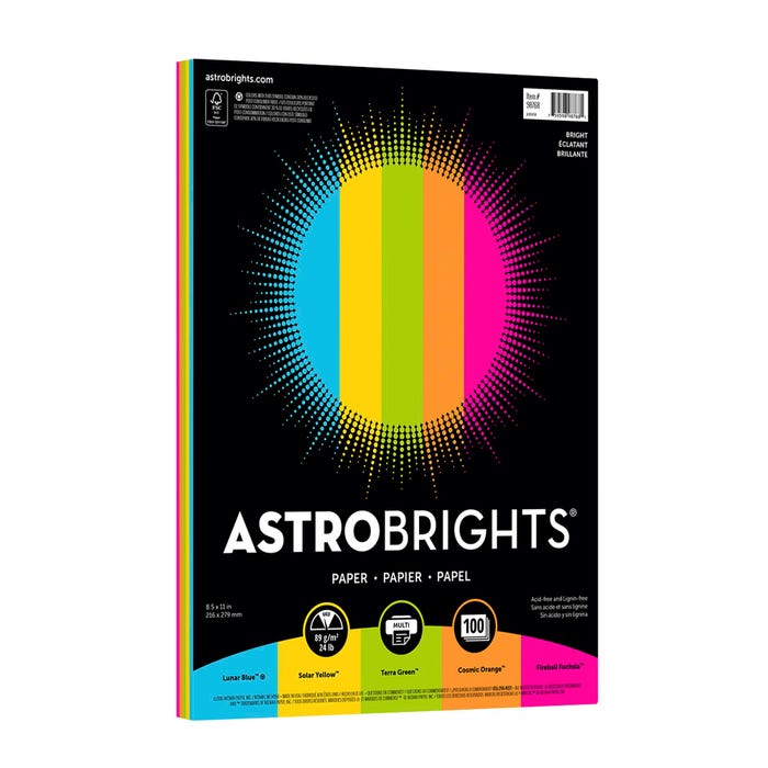 Astrobrights Colored Paper, 8-1/2 x 11 Inches, 24 lb/89 gsm, Assorted Colors, Bright, 100 Sheets