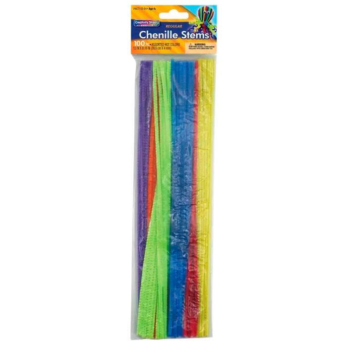 Creativity Street Standard Chenille Stems, 1/8 x 12 Inches, Various Hot Colors, Set of 100