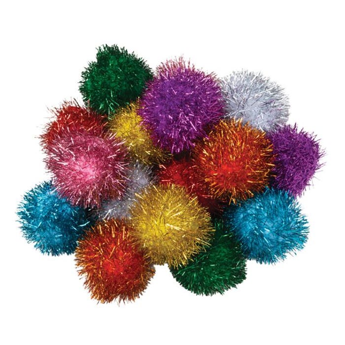 Creativity Street Glitter Pom Pons, 2 Inch, Assorted Colors, Set of 16