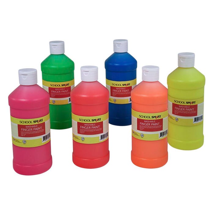 School Smart Washable Finger Paints, 1 Pint Bottles, Assorted Neon Colors, Set of 6