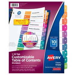 Avery Ready Index Dividers, 10 Tab, 1-10, Assorted Colors, 1 Set 078524