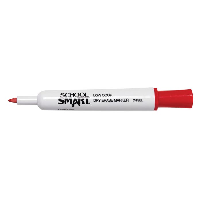 School Smart Dry Erase Markers, Chisel Tip, Low Odor, Red, Pack of 12