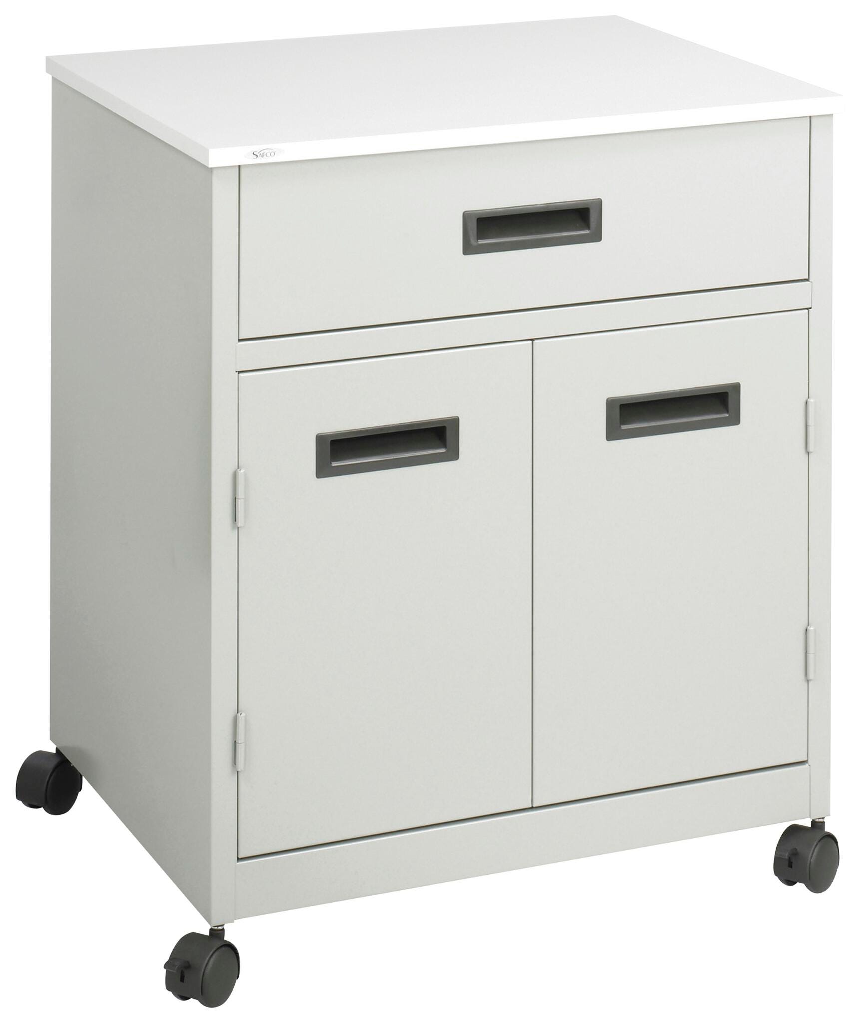 Safco Deluxe Machine Stand with Drawer, Steel/Laminate Top, Gray, 4 Wheel 1089450