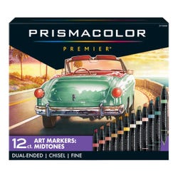 Prismacolor Premier Dual Ended Art Markers, Chisel/Fine Tip, Assorted Mid-Tone Colors, Set of 12 2103376