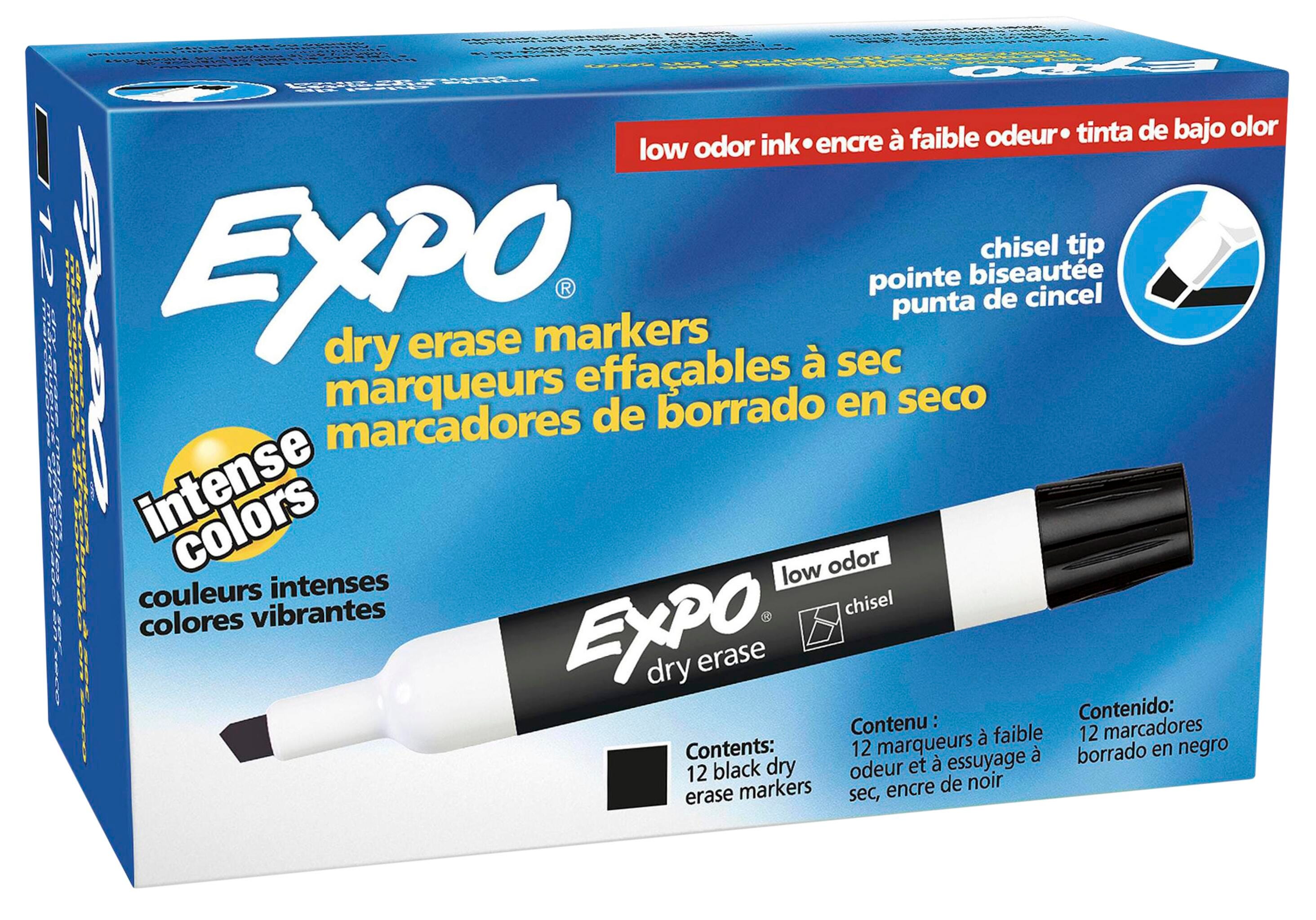 EXPO Low Odor Dry Erase Markers, Chisel Tip, Black, Pack of 12 1333744