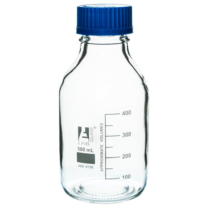 Eisco Labs Reagent Bottle with Screw Cap, Graduated, 500 Milliliters, Clear