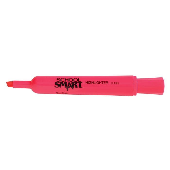 School Smart Tank Style Highlighters, Chisel Tip, Pink, Pack of 12
