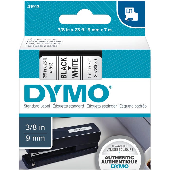 Dymo D1 Electronic Tape Cartridge, 3/8 Inch x 23 Feet, Black on White