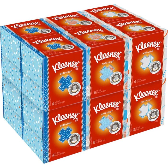Kleenex Anti-Viral 3-Ply Facial Tissue, 68 Sheets Per Box, Case of 12 Boxes