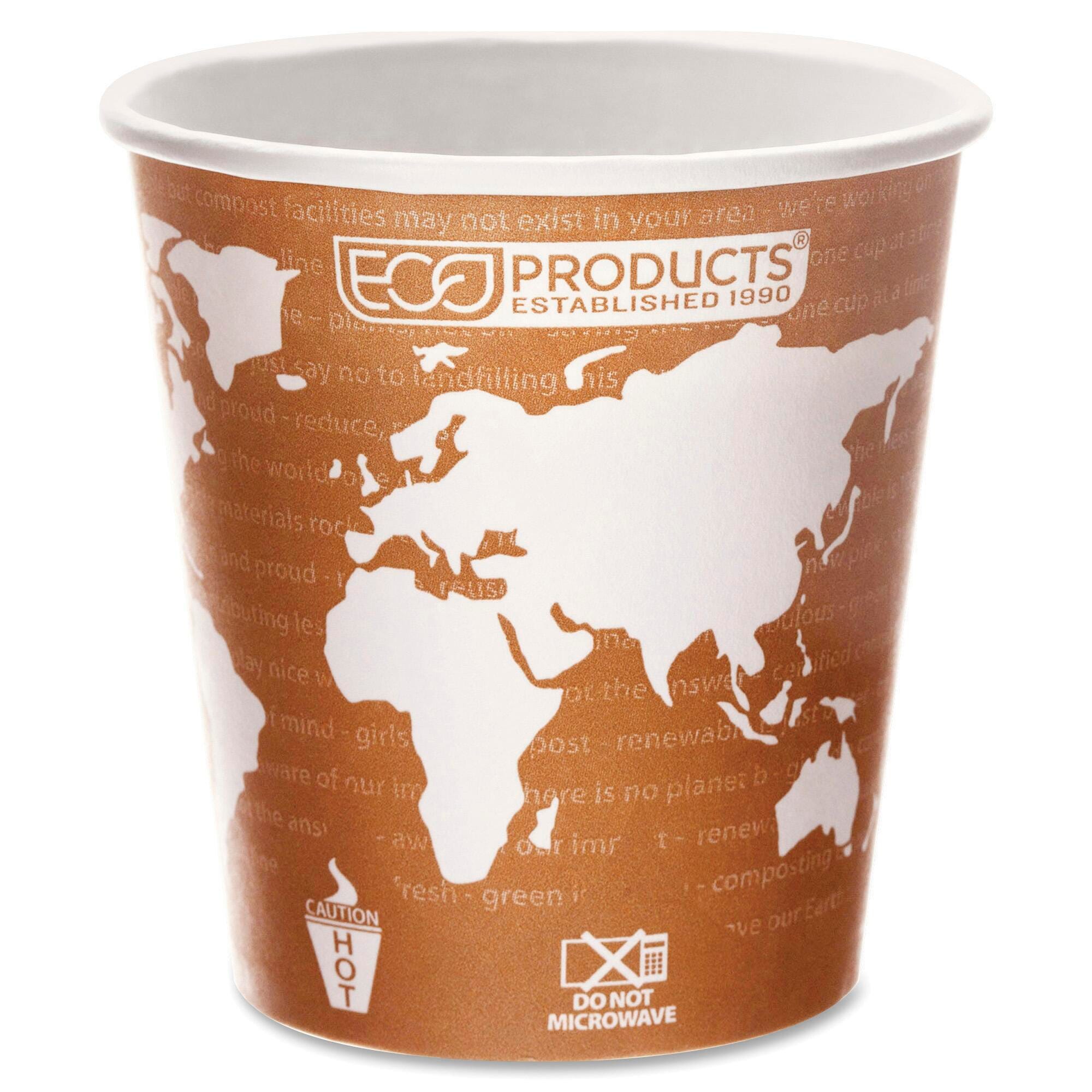 Eco-Products World Art Hot Beverage Cup, Compostable, Renewable, 10 oz, Orange, Pack of 50, Item Number 1449277