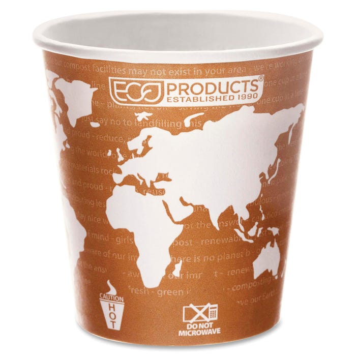 Eco-Products World Art Hot Beverage Cup, Compostable, Renewable, 10 oz, Orange, Pack of 50