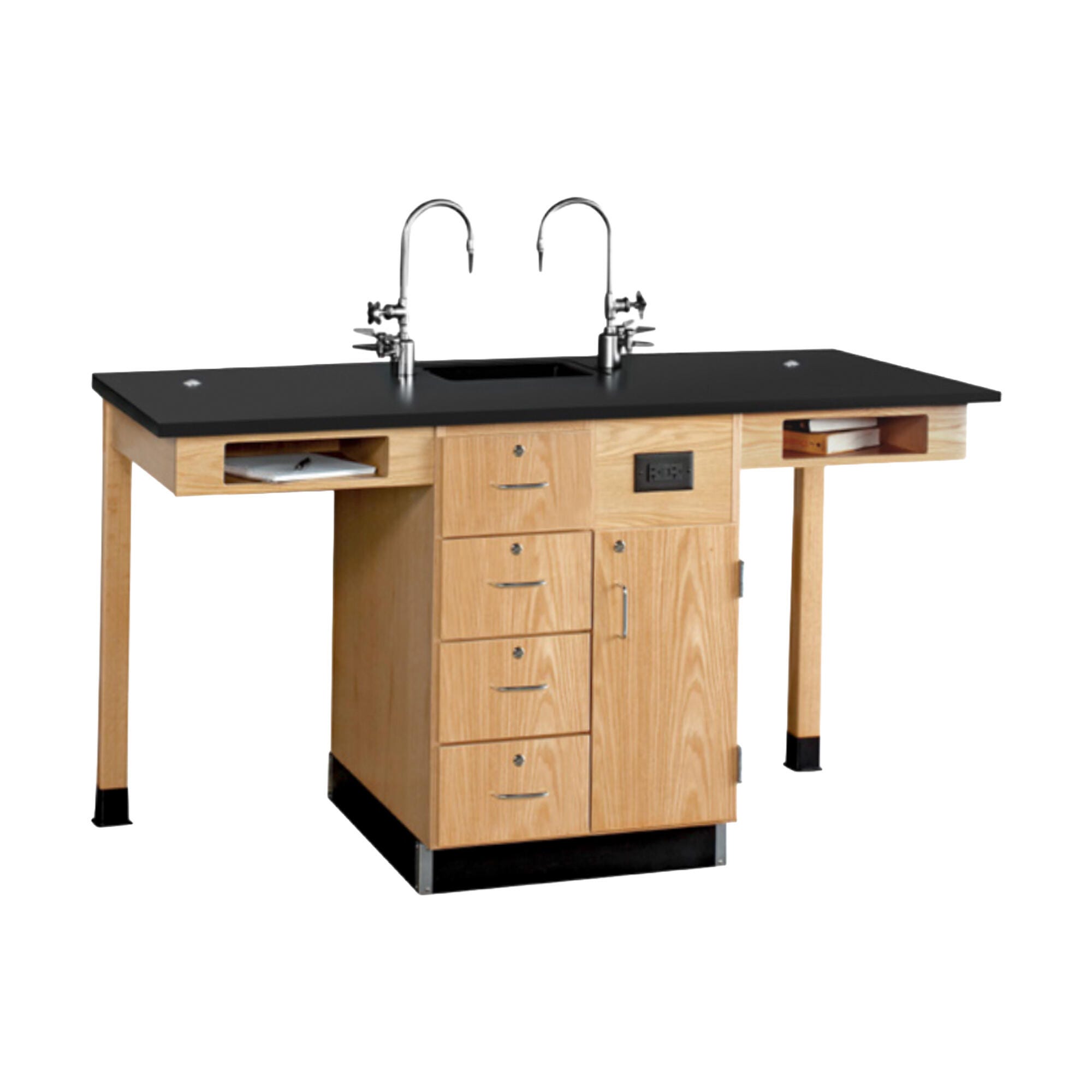 Image for Diversified Spaces Kinetic Two-Student Modular Island with Sink, 66 x 30 x 36 Inches, Oak/Hardwood, Epoxy Resin Top from School Specialty