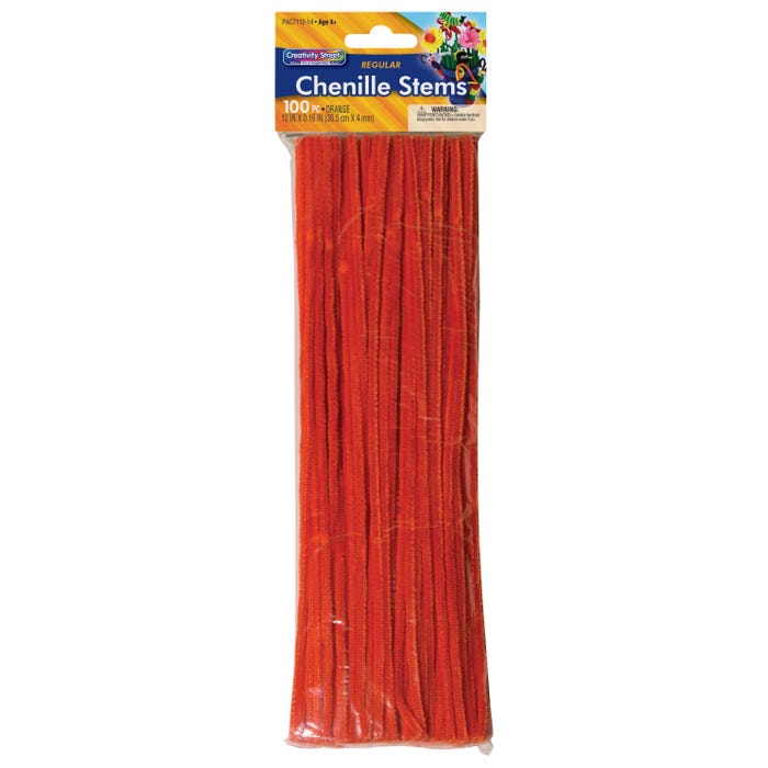 Creativity Street Standard Chenille Stems, 1/8 x 12 Inches, Orange, Pack of 100