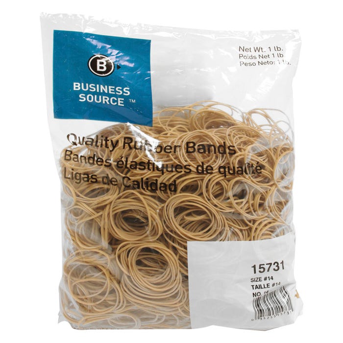 Business Source Rubber Bands, Size 14, 1 lb /BG, 2 x 1/16 Inches, Natural Crepe
