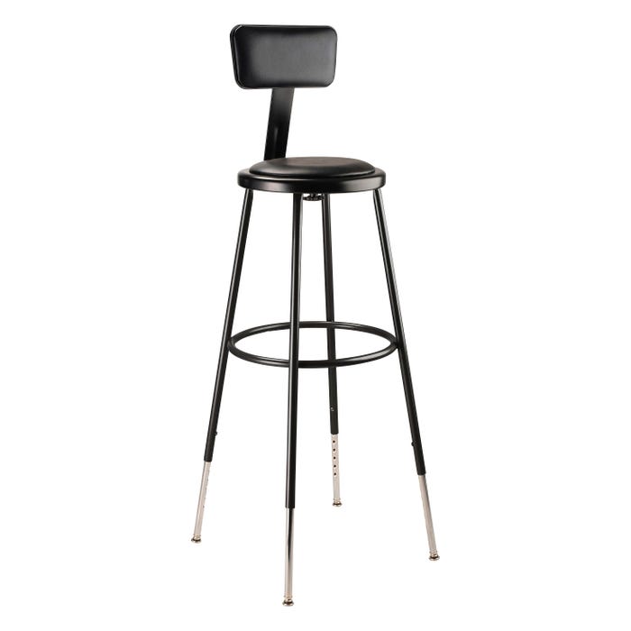 National Public Seating Heavy Duty Steel Stool, 19 to 39 Inch Adjustable Seat Height, Vinyl Padded Inset