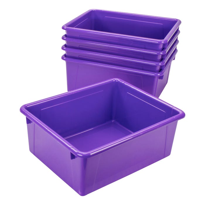 School Smart Deep Storage Bins, Letter Size, 10-3/4 x 13-3/8 x 5-1/4 Inches, Violet, Pack of 5