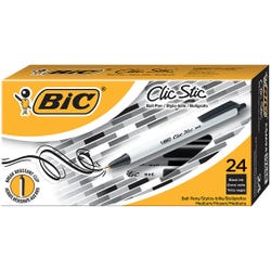 BIC Clic Stic Retractable Ballpoint Pens, 1.0mm, Medium Point, Black, Pack of 24 1481990