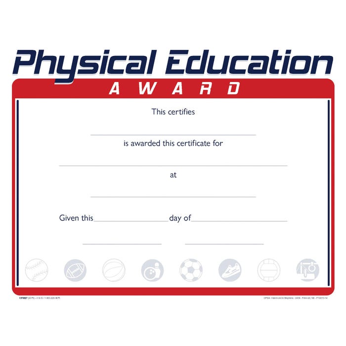 Achieve It! Raised Print Physical Education Recognition Award, 11 x 8-1/2 inches, Pack of 25