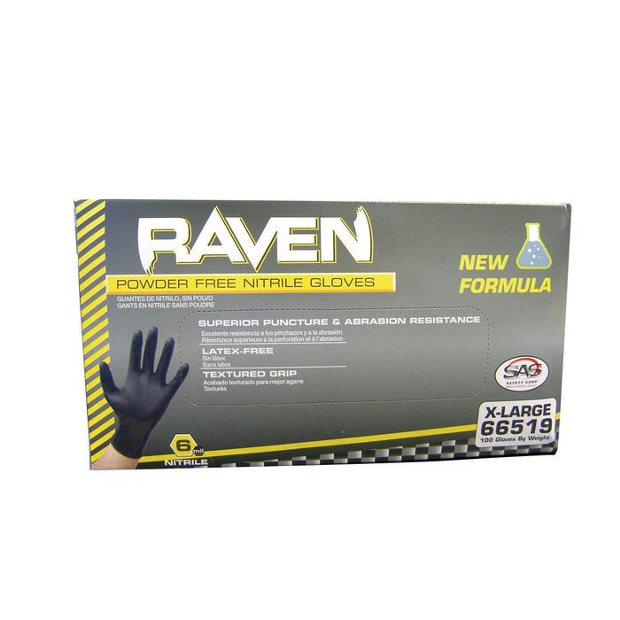 SAS Raven Disposable Latex-Free Powder Free Gloves, Medium, Nitrile, Black, Pack of 100